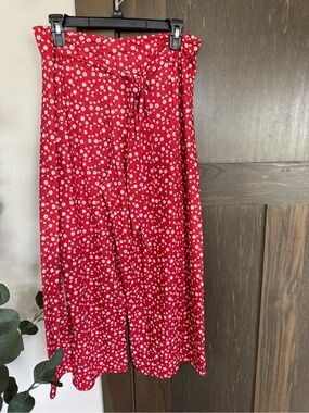 Red Floral Palazzo Split Leg Pants